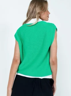 Princess Polly Cotton Carey Sweater Vest  Green Cheap