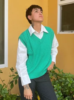 Princess Polly Cotton Carey Sweater Vest  Green Cheap