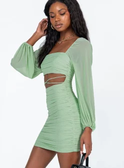 Princess Polly Courtney Long Sleeve Mini Dress  Green Store