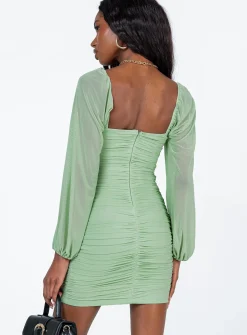 Princess Polly Courtney Long Sleeve Mini Dress  Green Store