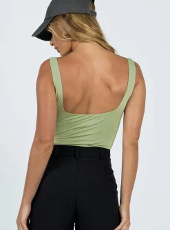 Princess Polly Cressbrook Square Neck Bodysuit Sage Outlet