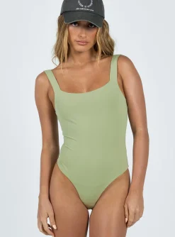 Princess Polly Cressbrook Square Neck Bodysuit Sage Outlet