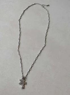 Princess Polly Curtis Cross Necklace Silver Flash Sale