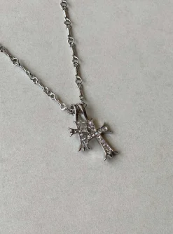 Princess Polly Curtis Cross Necklace Silver Flash Sale