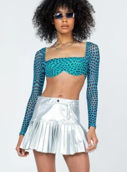 Princess Polly Cyan Pu Mini Skirt  Grey Clearance