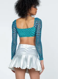 Princess Polly Cyan Pu Mini Skirt  Grey Clearance