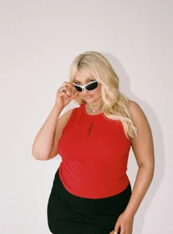 Princess Polly Dagger Tank Topcurve   Red Clearance