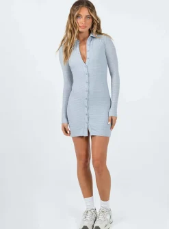 Princess Polly Dalloway Long Sleeve Mini Dress Blue Clearance