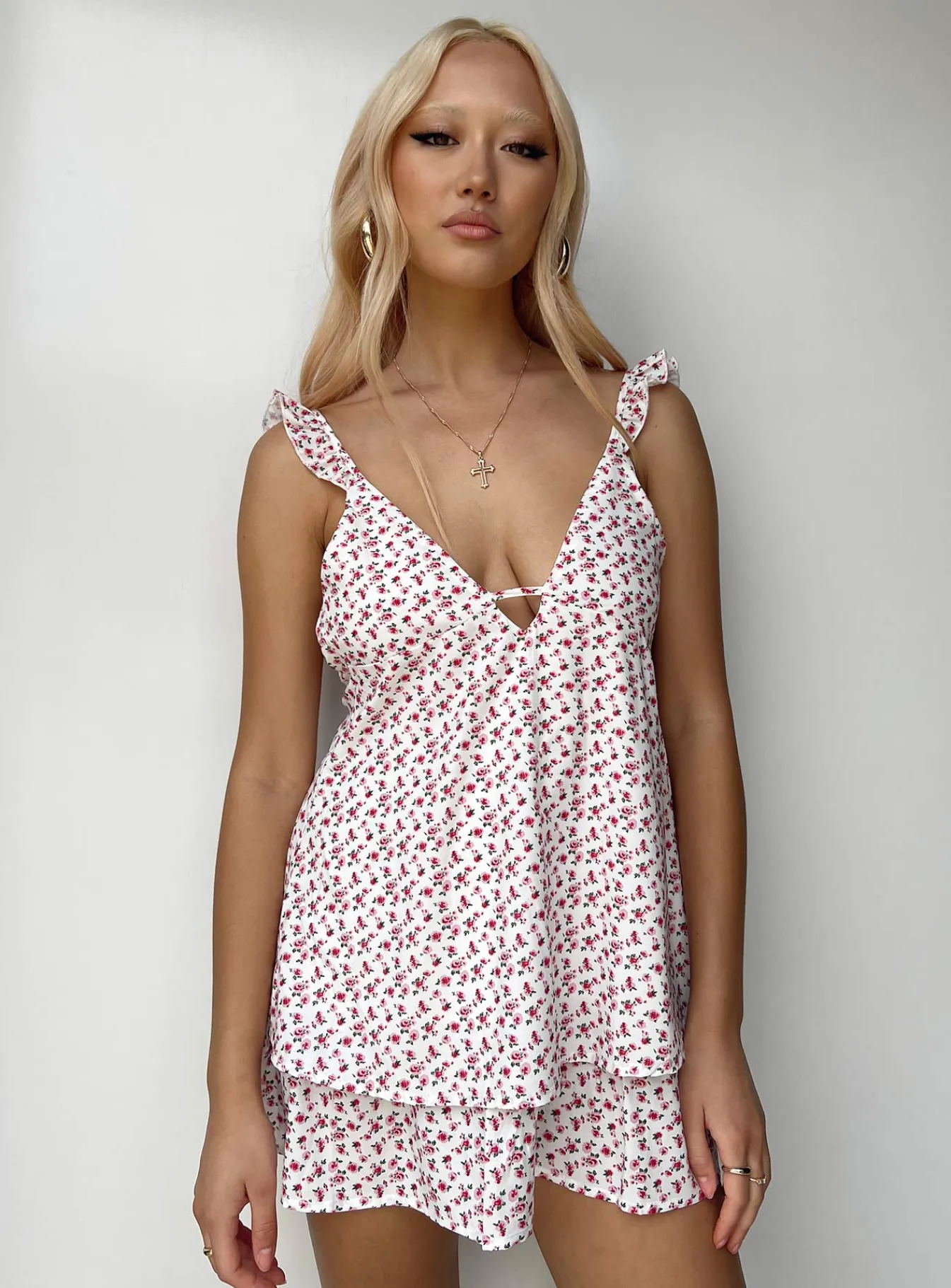 Princess Polly Damelio Mini Dress White / Floral Clearance