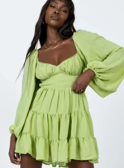 Princess Polly Danny Long Sleeve Mini Dress Green Cheap