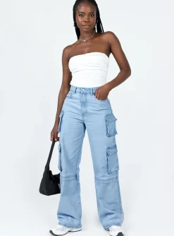 Princess Polly Darla Cargo Denim Jeans  Light Wash Denim New