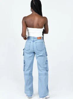 Princess Polly Darla Cargo Denim Jeans  Light Wash Denim New