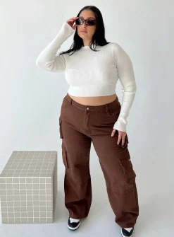 Princess Polly Darla Cargo Denim Jeanscurve   Brown New