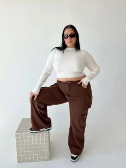 Princess Polly Darla Cargo Denim Jeanscurve   Brown New