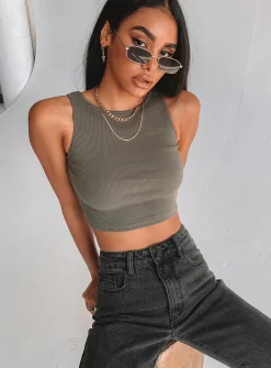 Princess Polly Darlington Crop Top  Khaki Hot