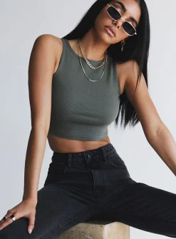 Princess Polly Darlington Crop Top  Khaki Hot