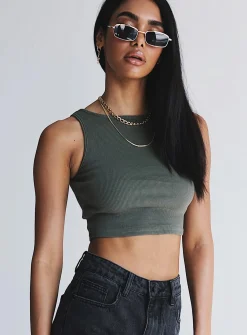 Princess Polly Darlington Crop Top  Khaki Hot