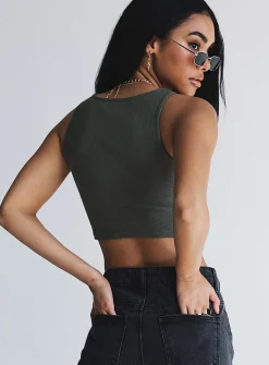 Princess Polly Darlington Crop Top  Khaki Hot