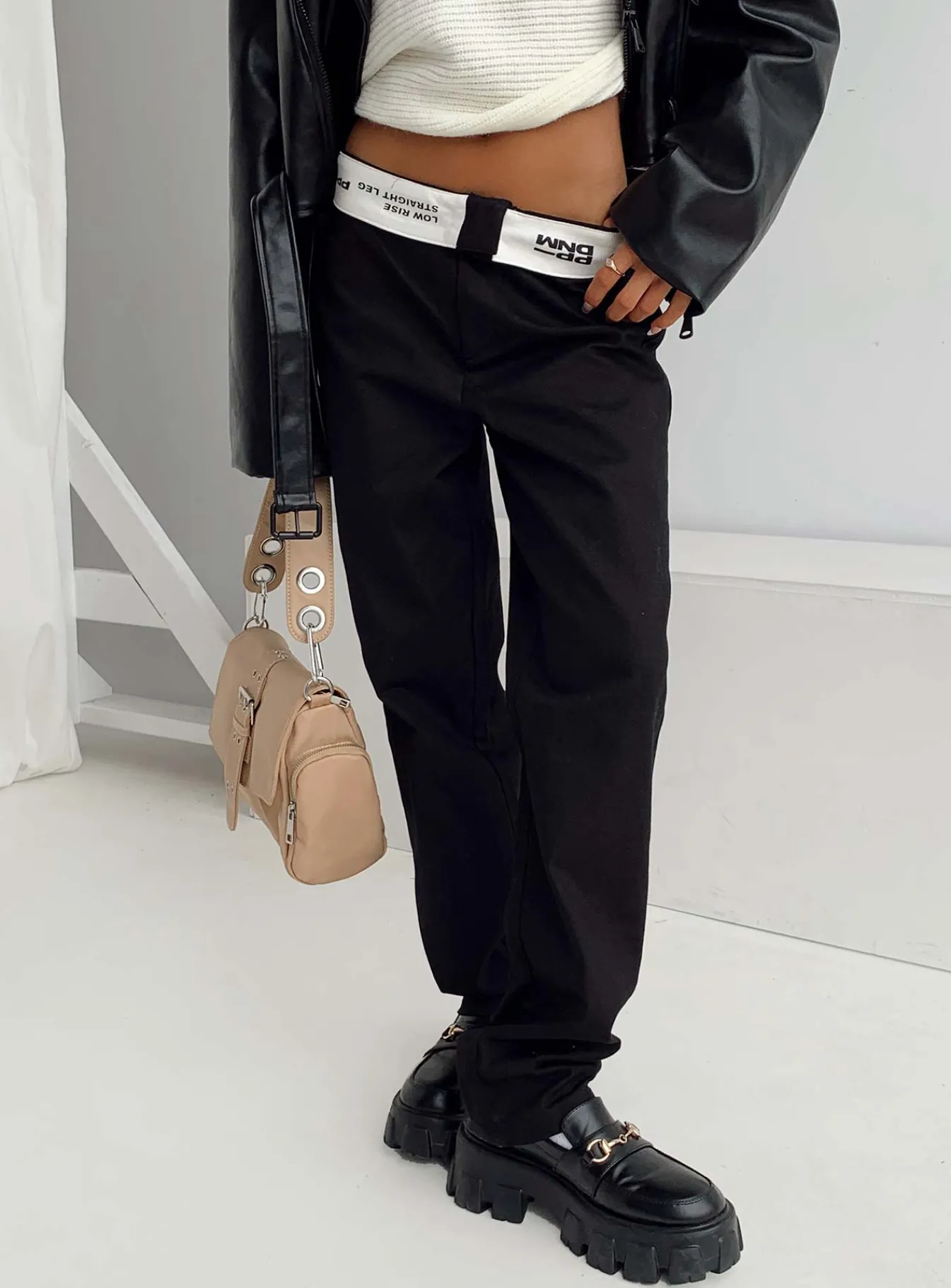 Princess Polly Dava Low Rise Pants Black Flash Sale