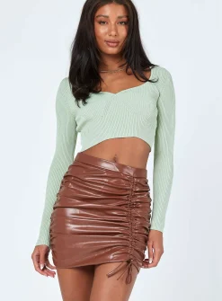 Princess Polly Davis Ruched Pu Mini Skirt  Brown Flash Sale