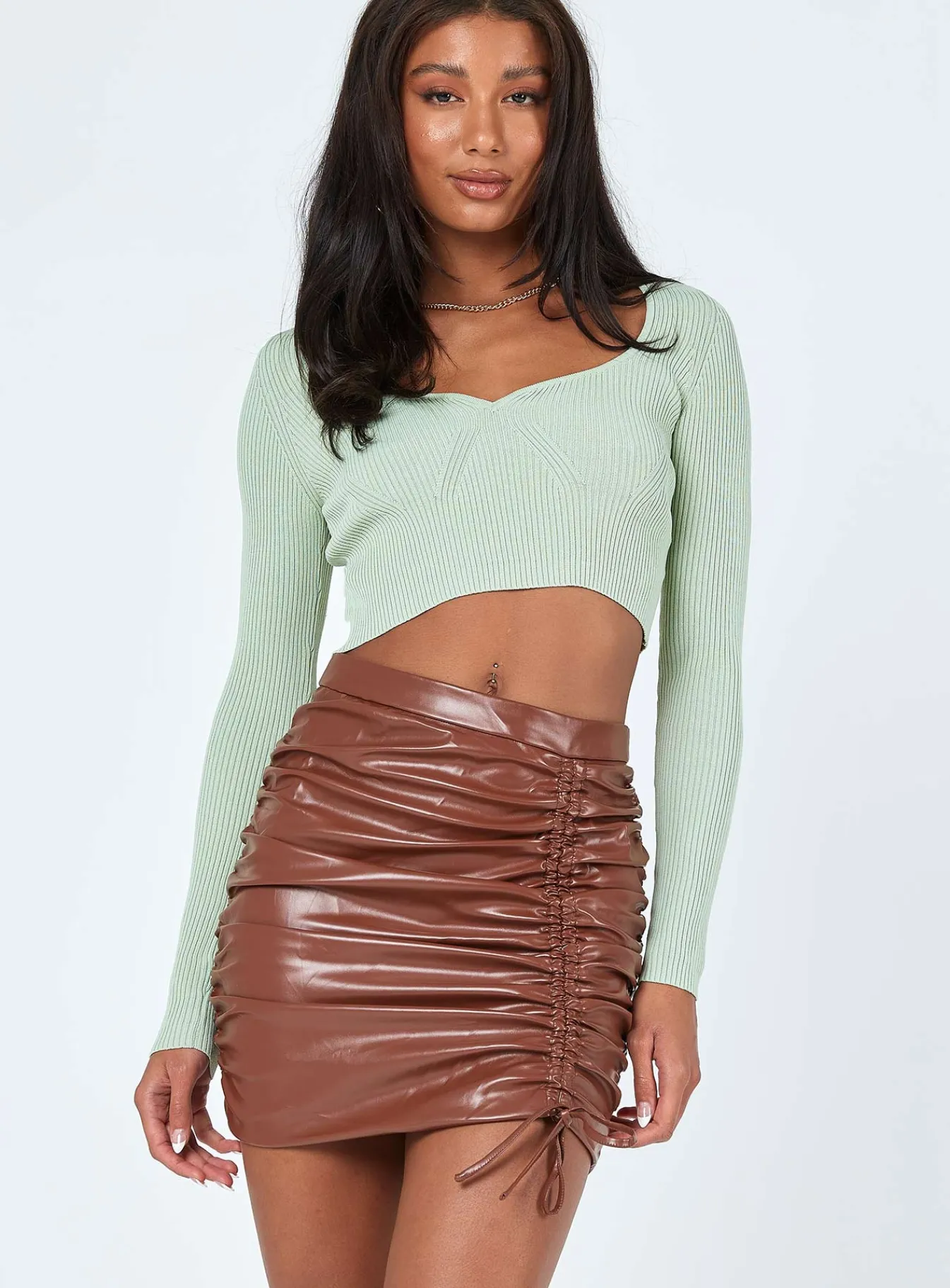 Princess Polly Davis Ruched Pu Mini Skirt Brown Flash Sale