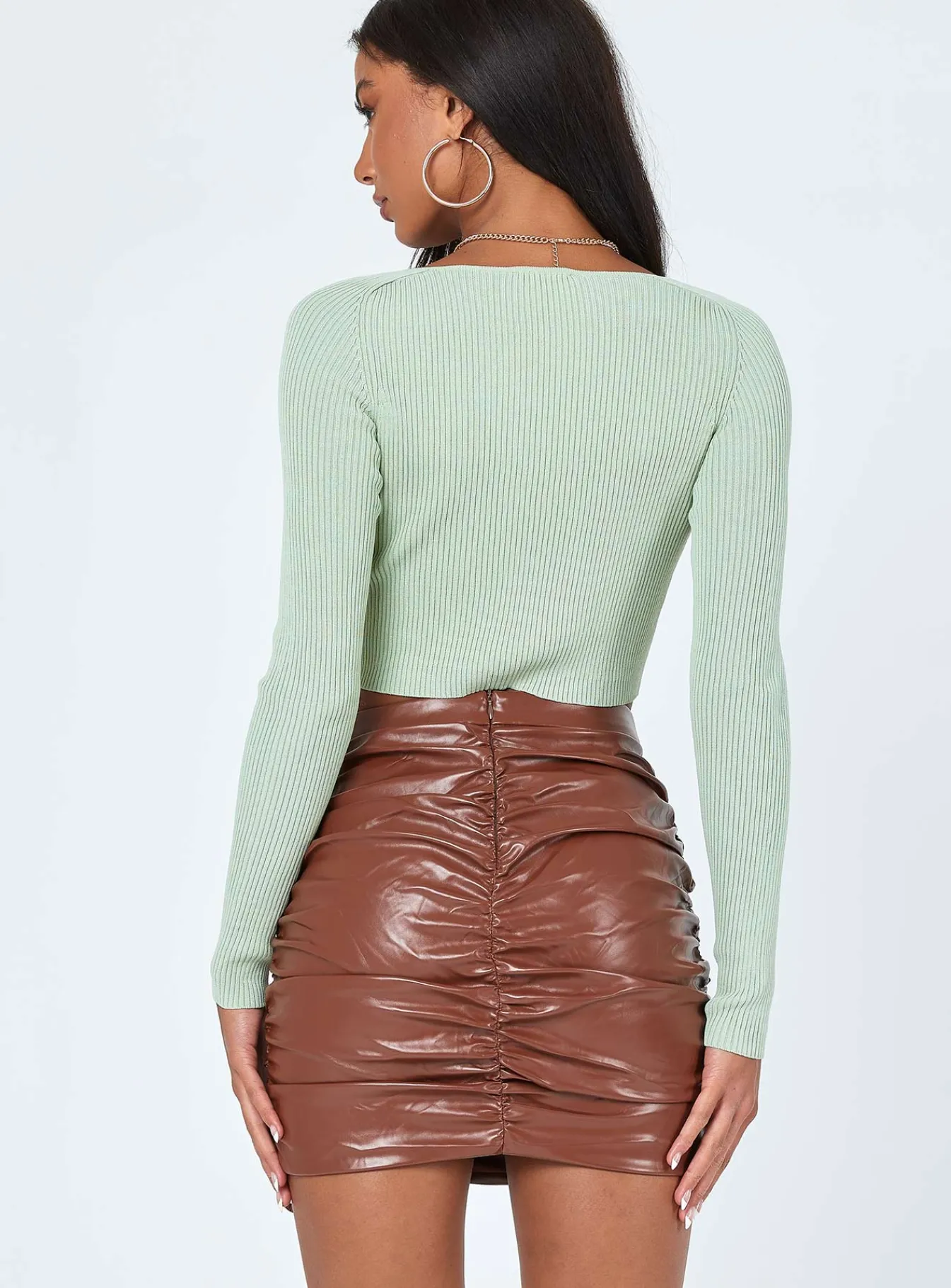Princess Polly Davis Ruched Pu Mini Skirt Brown Flash Sale