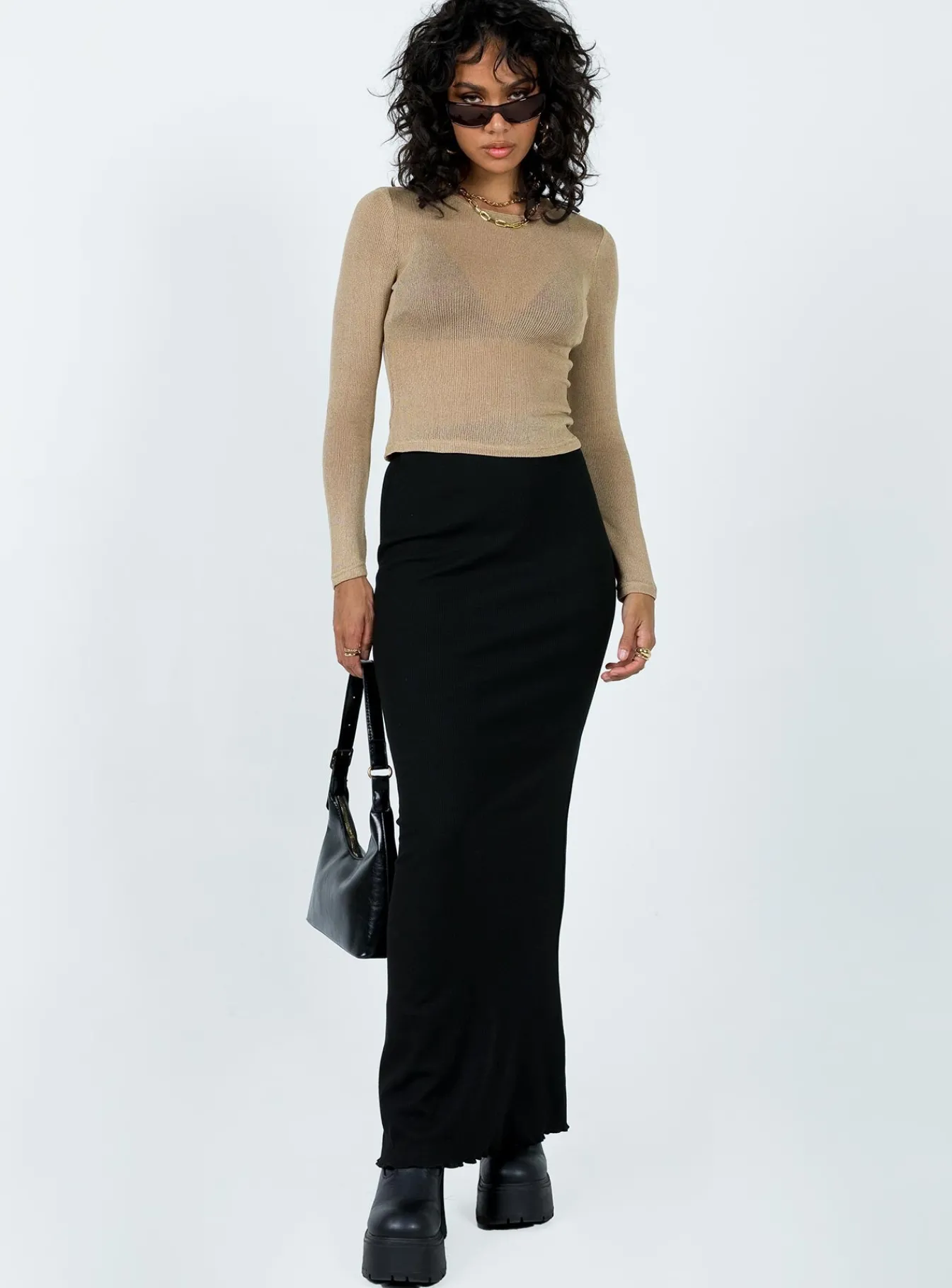 Princess Polly Dawso Long Sleeve Top Brown Discount