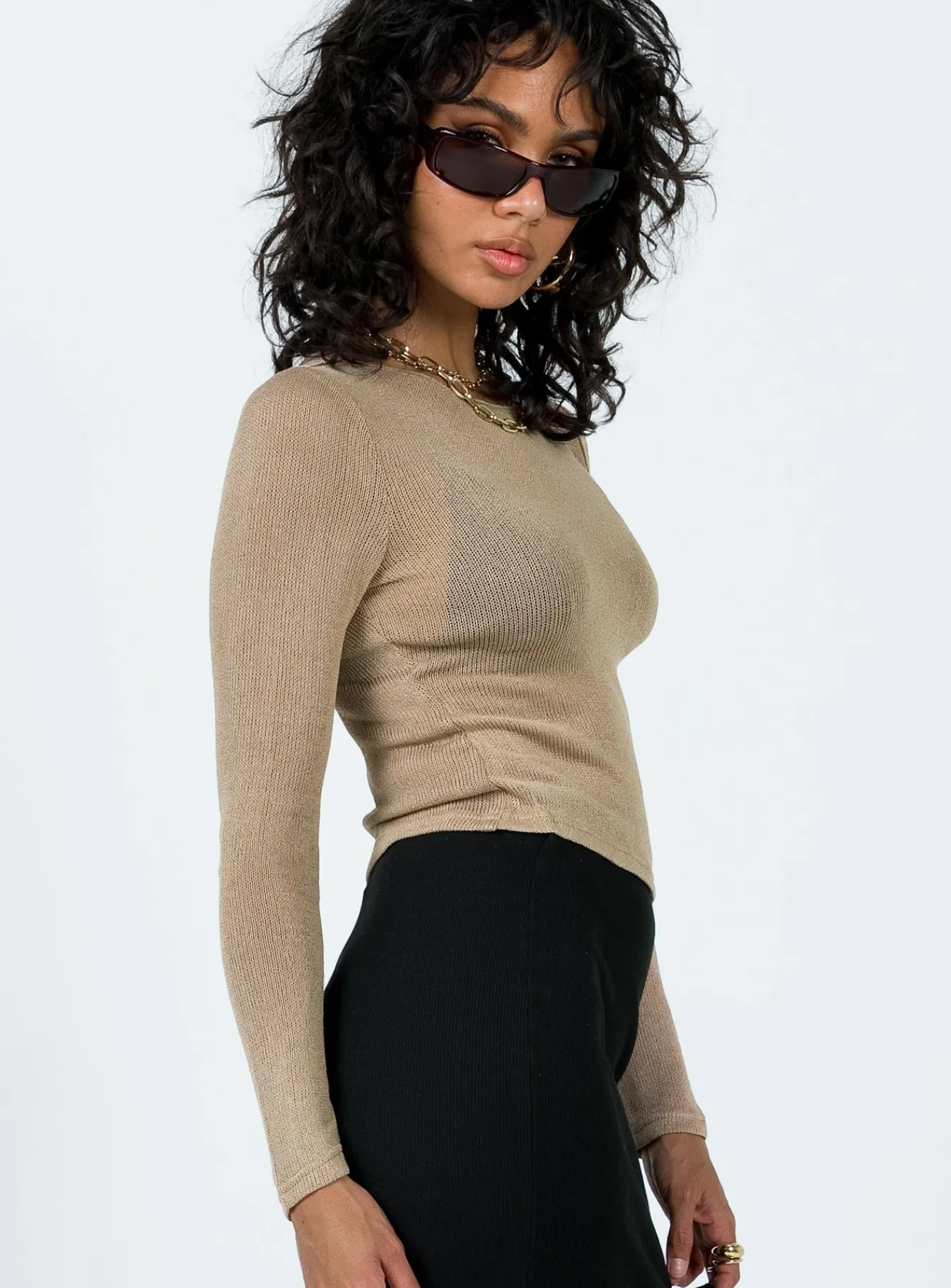 Princess Polly Dawso Long Sleeve Top Brown Discount