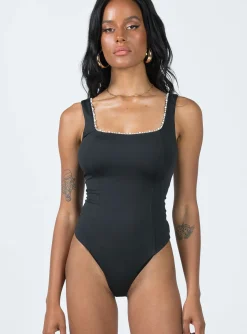 Princess Polly Dayrell Pearl Trim Bodysuit Black Cheap