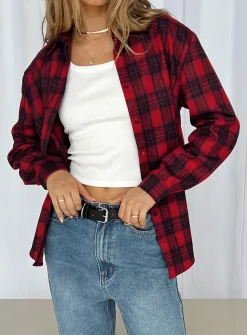 Princess Polly Deacon Shirttartan   Red Flash Sale