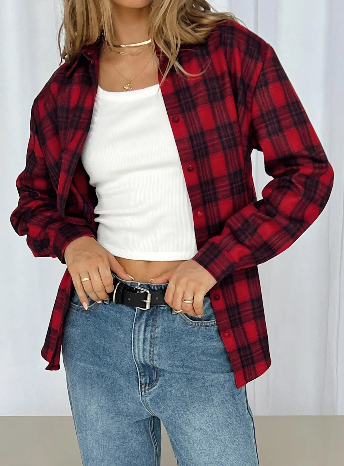 Princess Polly Deacon Shirttartan Red Flash Sale