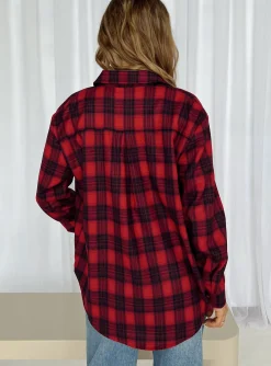 Princess Polly Deacon Shirttartan Red Flash Sale