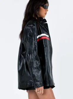 Princess Polly Deena Faux Leather Jacket  Black Cheap