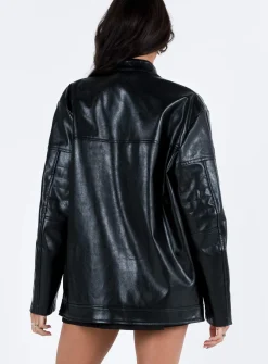 Princess Polly Deena Faux Leather Jacket  Black Cheap