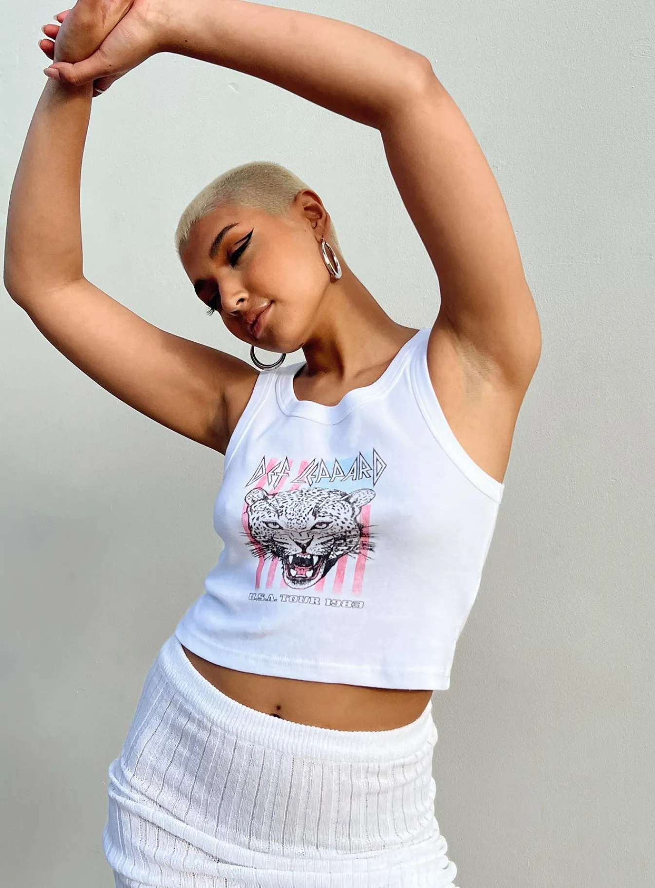 Princess Polly Def Leppard Usa 1983 Tour Cropped Tank White Discount