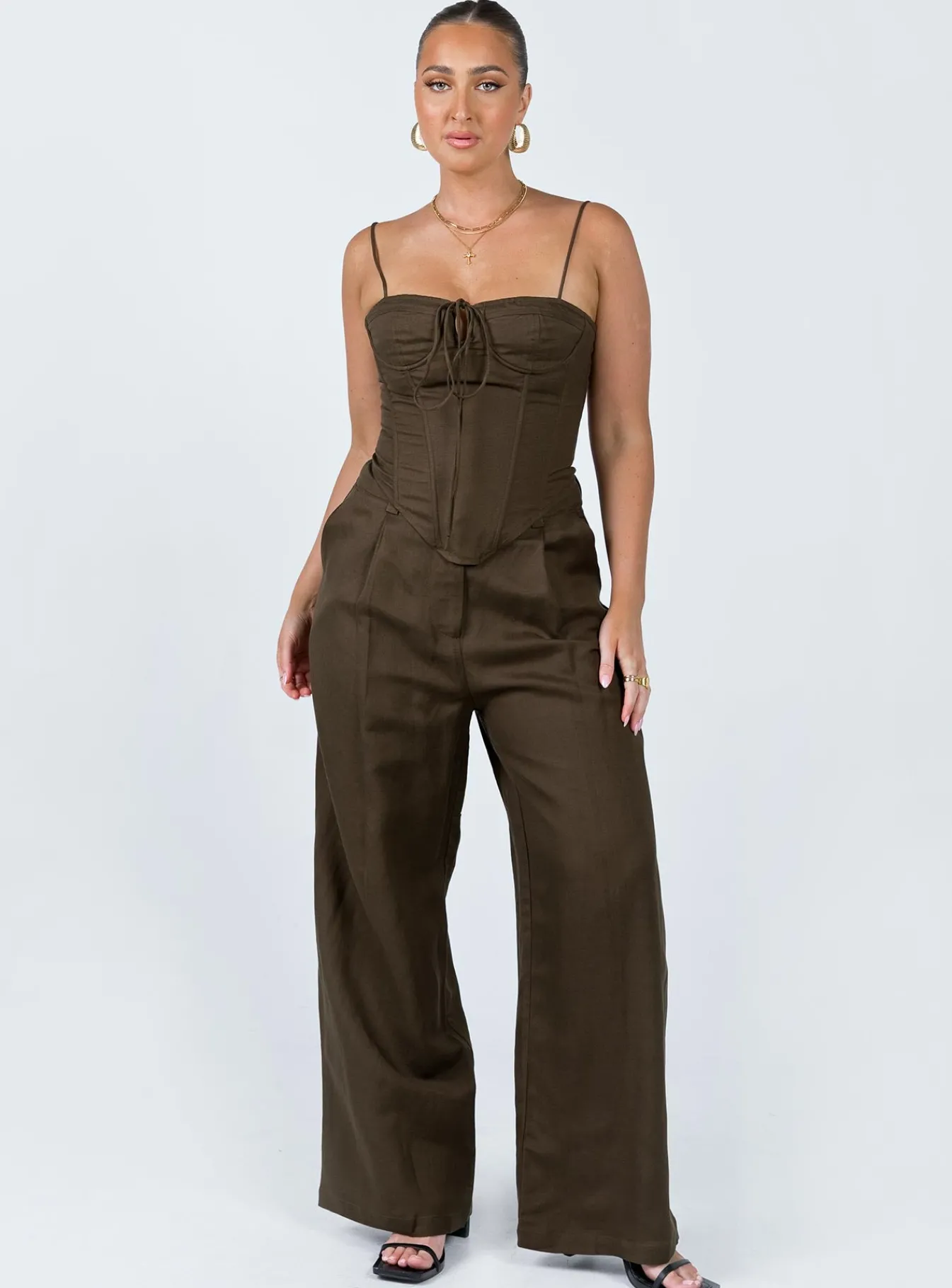 Princess Polly Del Gato Corset Top Dark Chocolate Shop