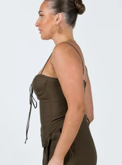 Princess Polly Del Gato Corset Top Dark Chocolate Shop