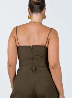 Princess Polly Del Gato Corset Top Dark Chocolate Shop
