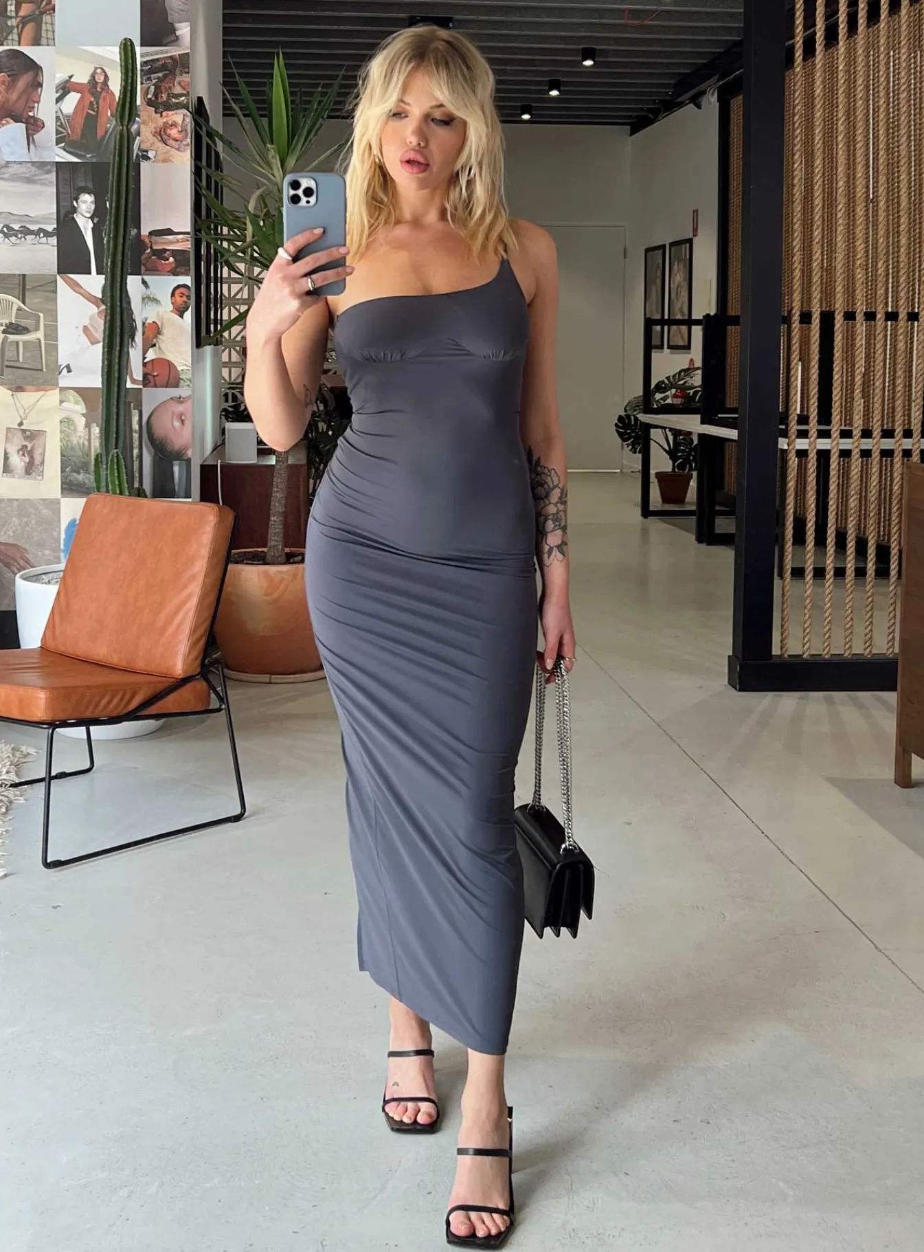 Princess Polly Deliza One Shoulder Maxi Dress Grey Fashion