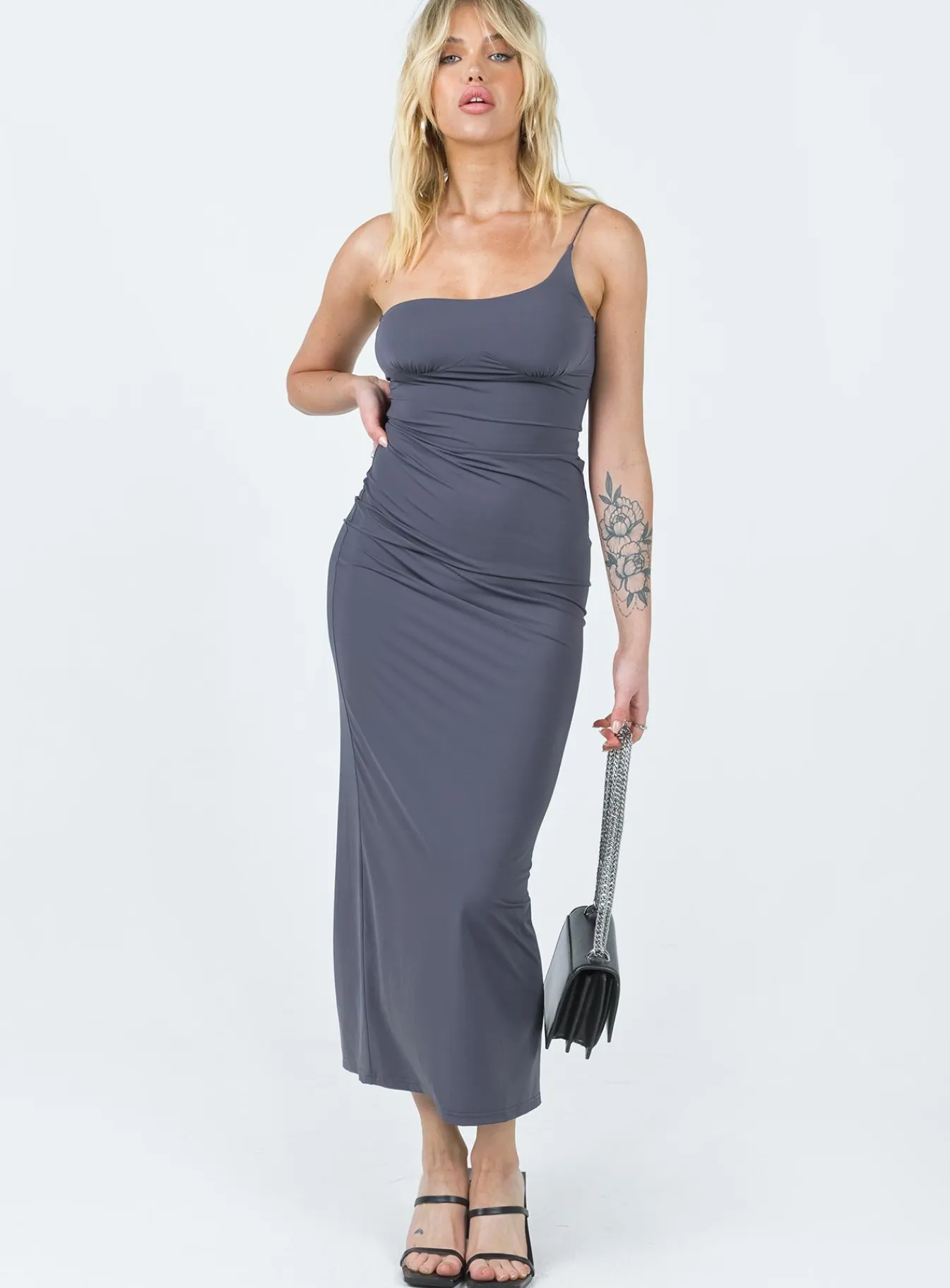 Princess Polly Deliza One Shoulder Maxi Dress Grey Fashion
