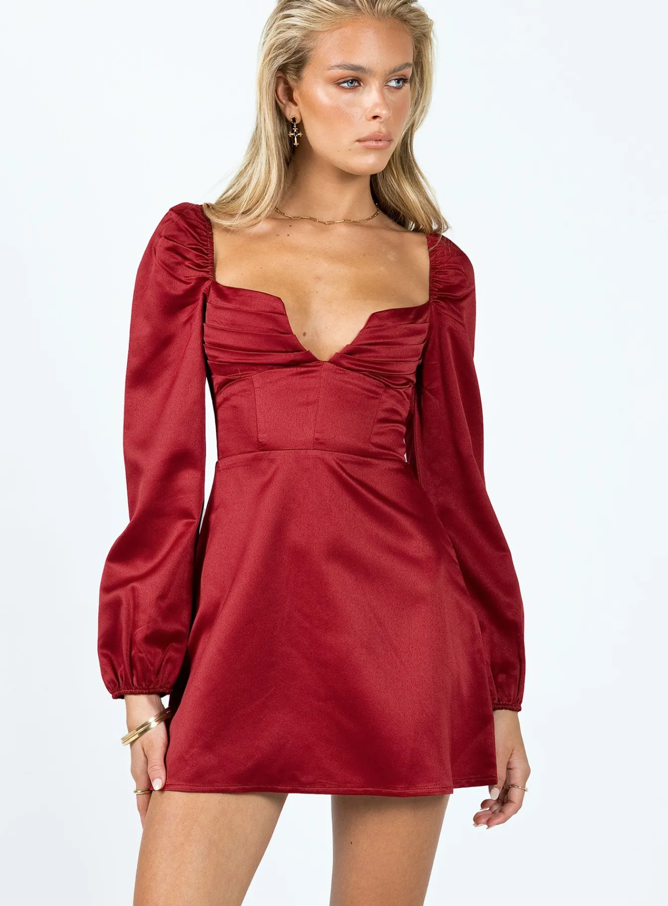 Princess Polly Della Long Sleeve Mini Dress Burgundy Discount