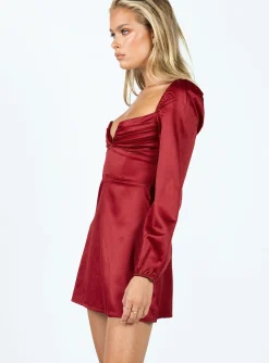 Princess Polly Della Long Sleeve Mini Dress Burgundy Discount