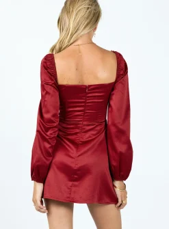 Princess Polly Della Long Sleeve Mini Dress Burgundy Discount