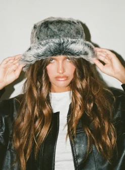 Princess Polly Delvey Fluffy Hat  Grey Clearance