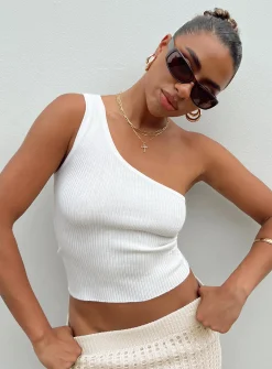 Princess Polly Denham One Shoulder Top  Ivory Outlet