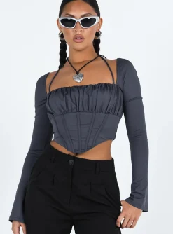 Princess Polly Dennison Long Sleeve Top  Grey Shop