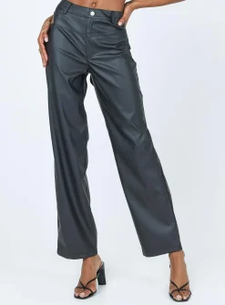 Princess Polly Desire Hip Cut Out Pu Pants  Black Hot