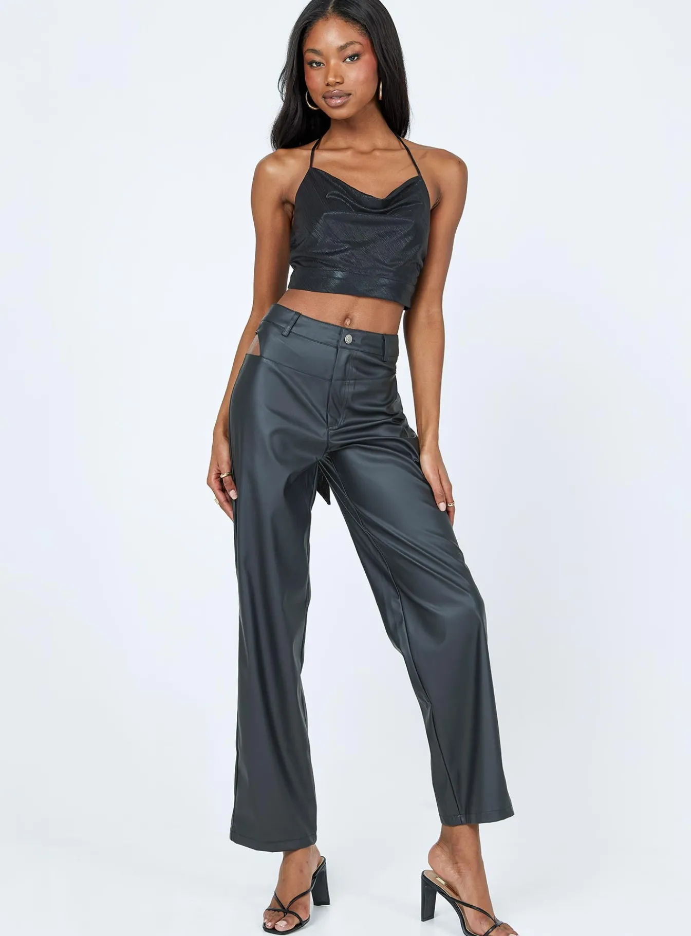 Princess Polly Desire Hip Cut Out Pu Pants Black Hot