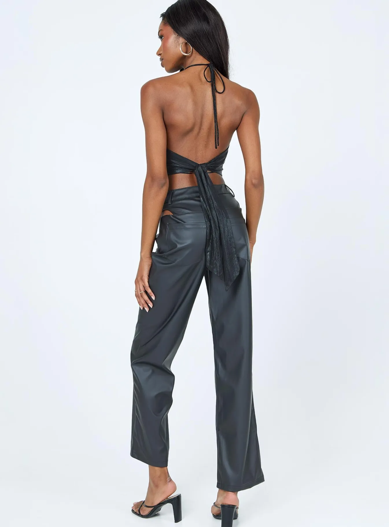 Princess Polly Desire Hip Cut Out Pu Pants Black Hot