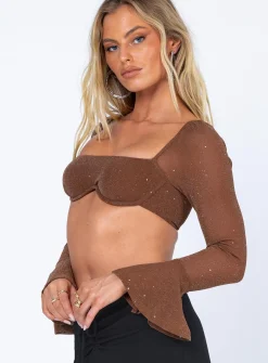 Princess Polly Devin Long Sleeve Top Brown Cheap